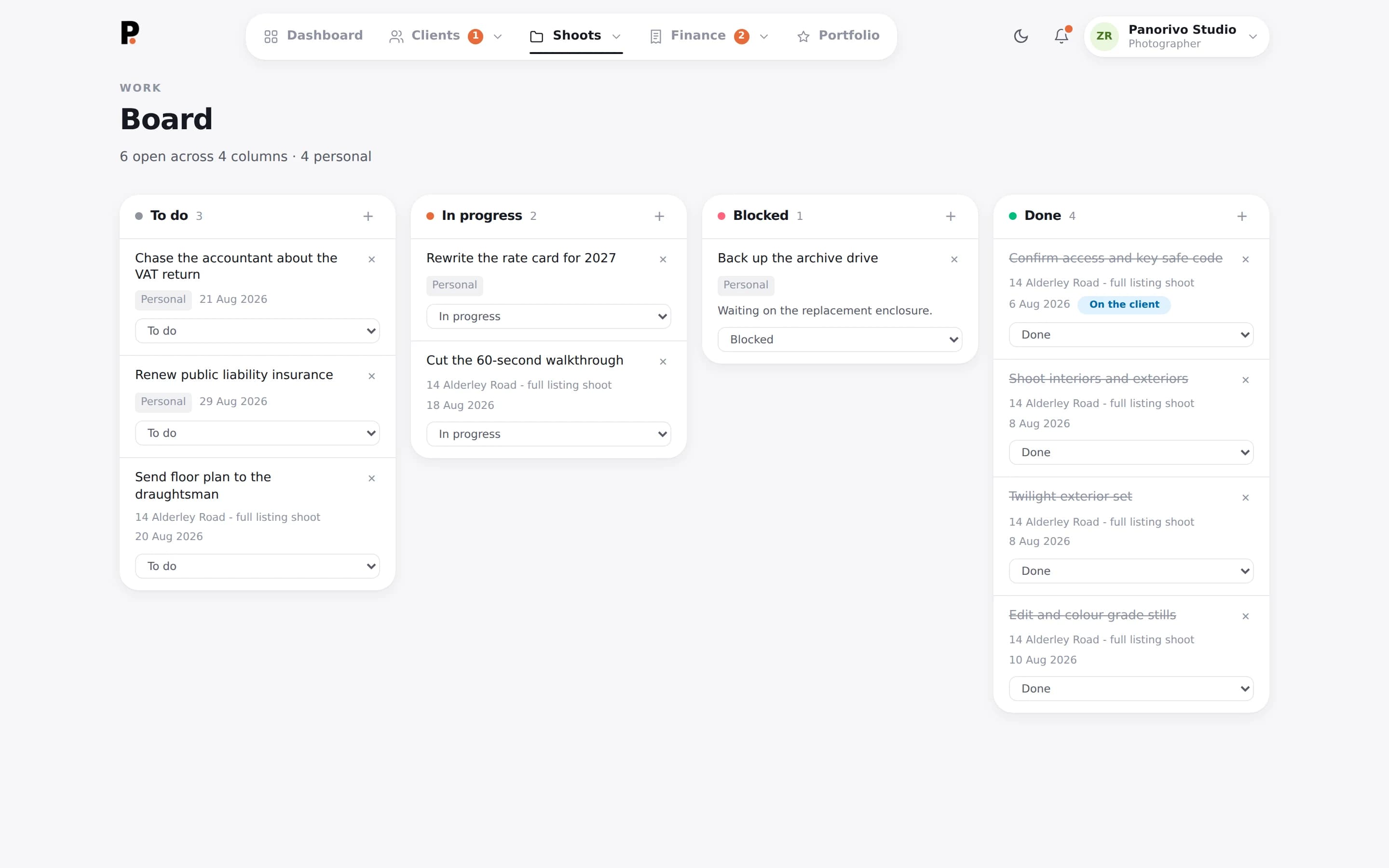 Panorivo: Your own board, for the work with no client